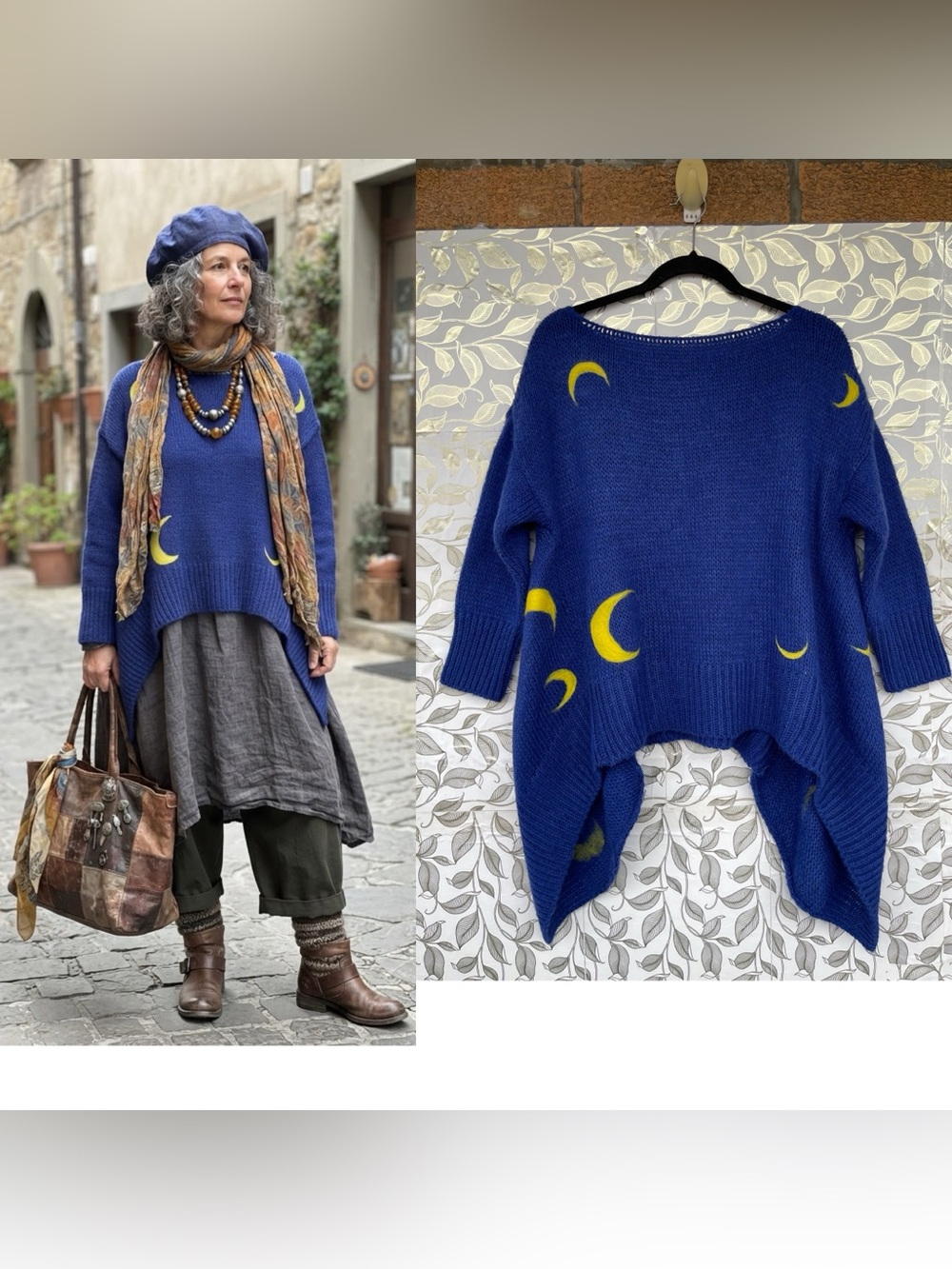 Vintage Celestial Moon Print Handkerchief Tunic Italian Knit 1X